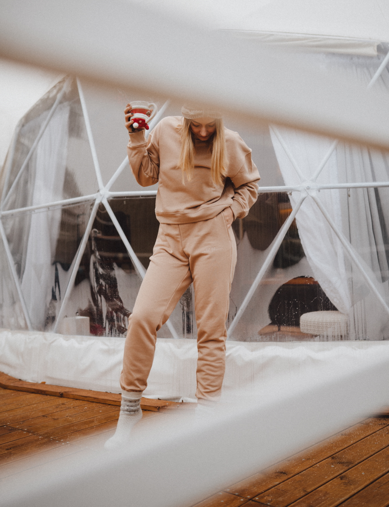 Damskie spodnie dresowe high waist Caffe Latte