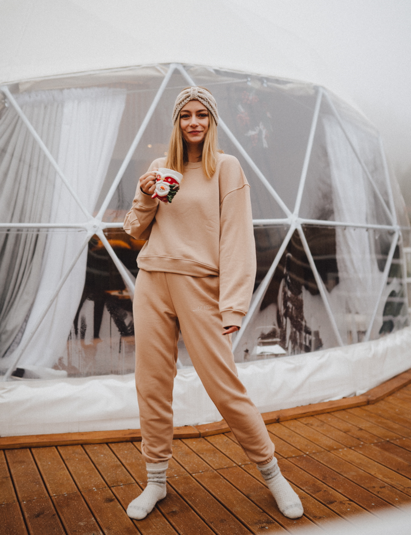 Damskie spodnie dresowe high waist Caffe Latte