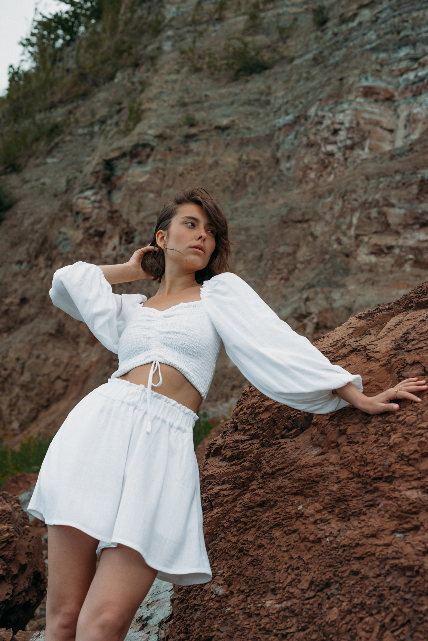 Top + szorty biały komplet na lato White Pearl