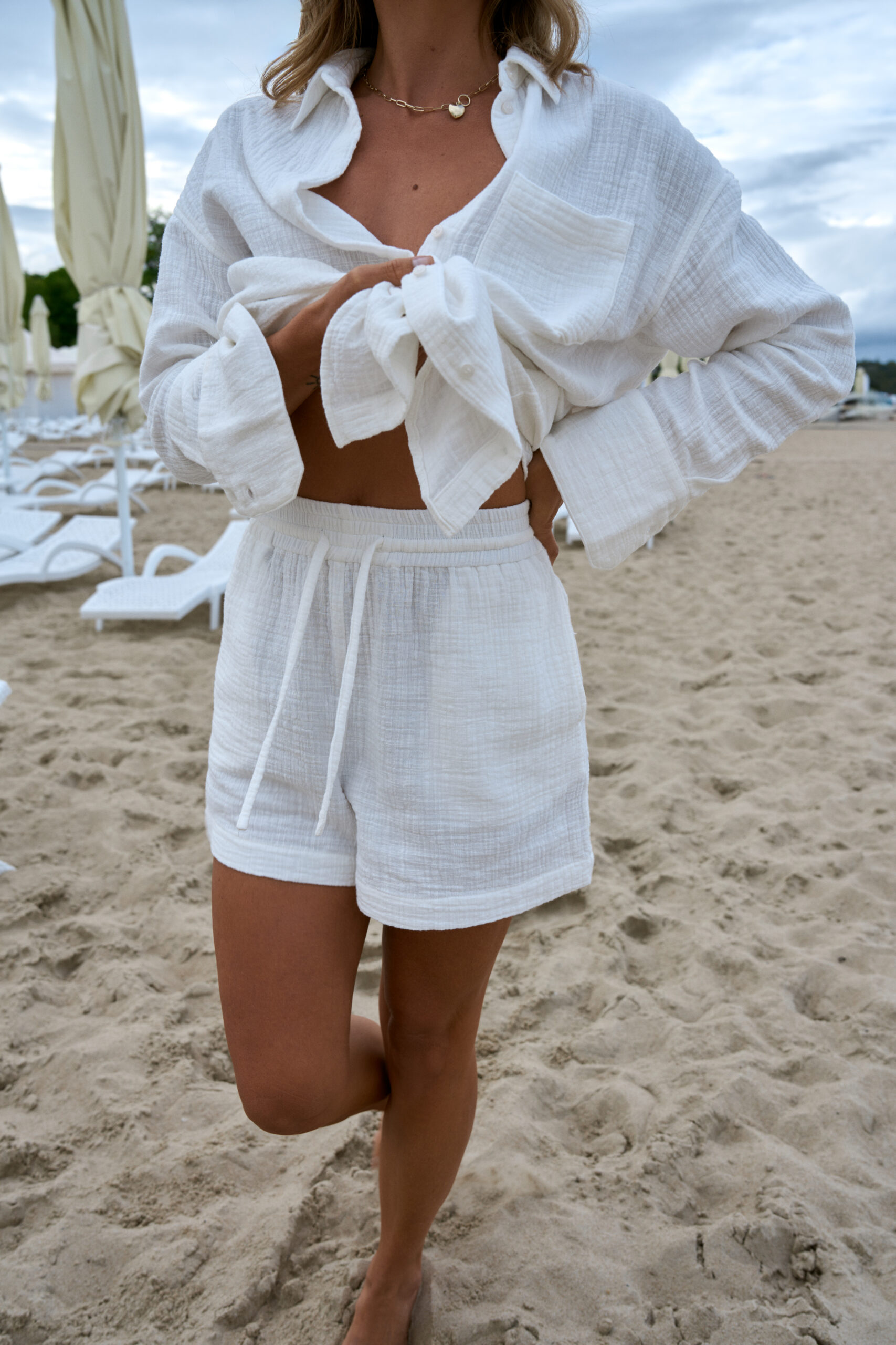 Szorty z muślinu białe Irys