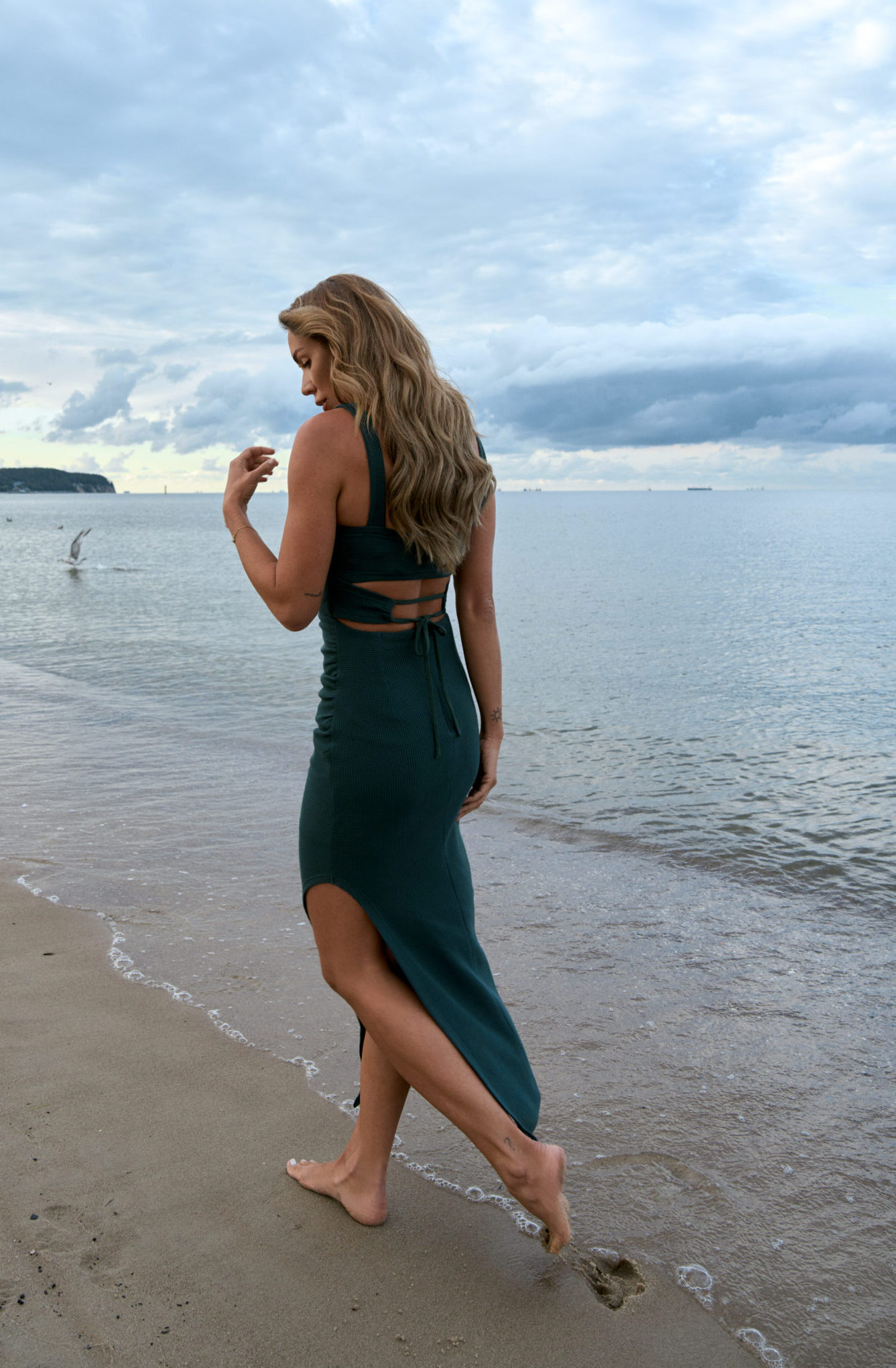 Zielona midi dzianinowa sukienka Olivia