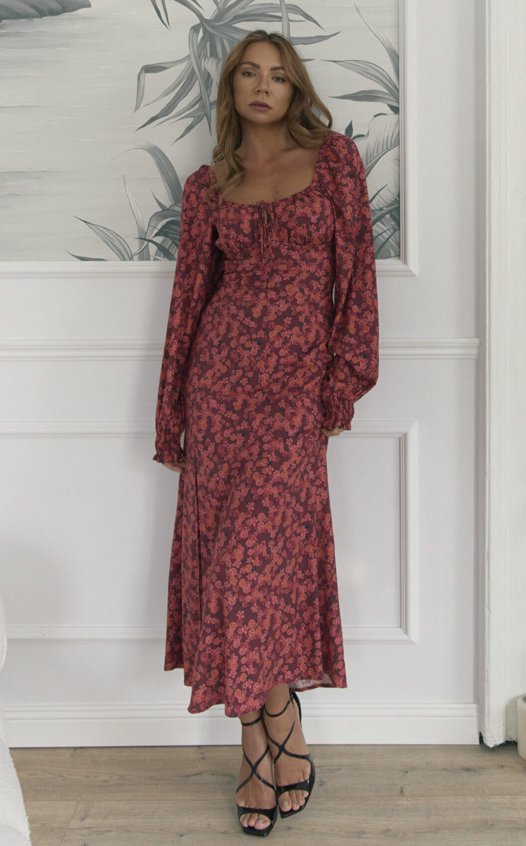 Bordowa sukienka midi Naomi Rose