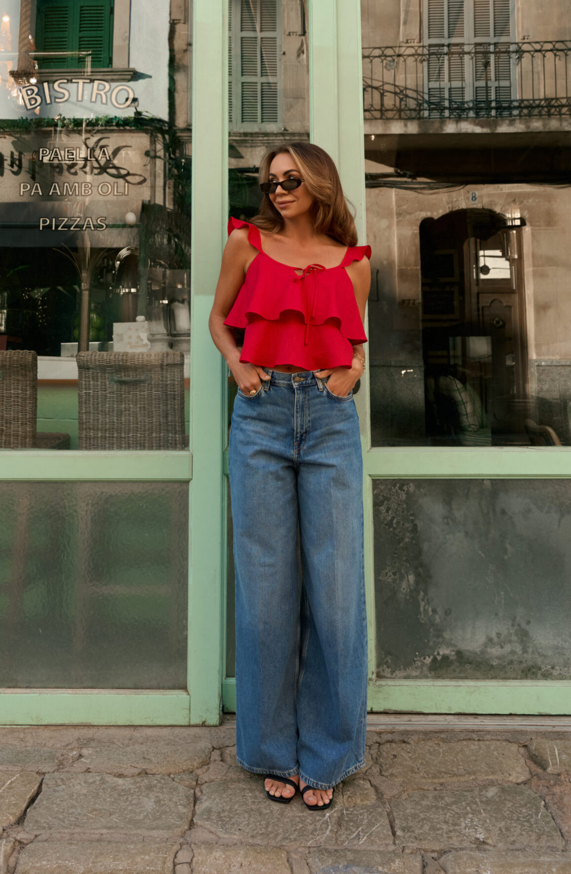 Lniany czerwony top z falbankami Lali Red