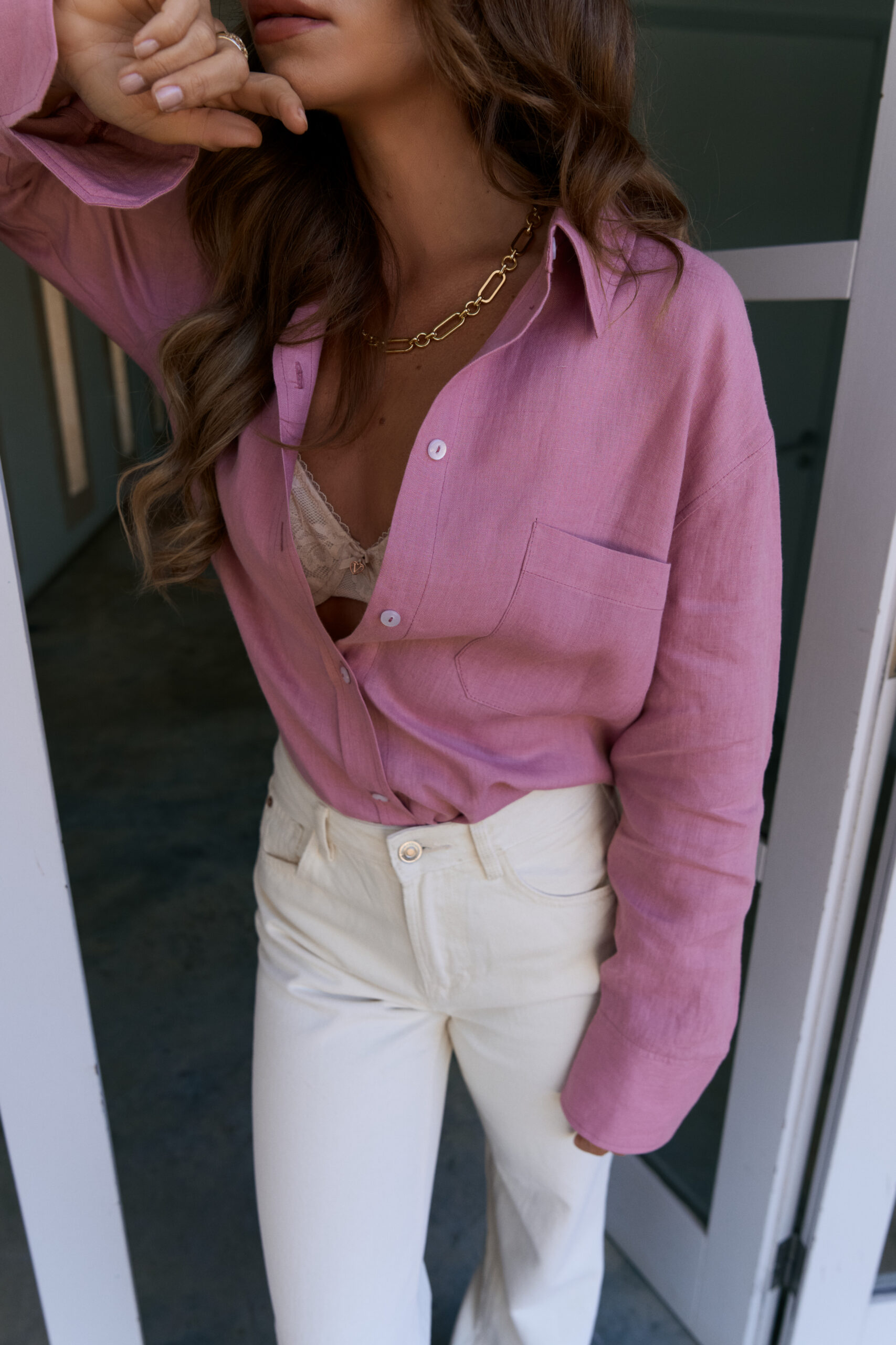 Lniana różowa koszula damska oversize Sansa Blush