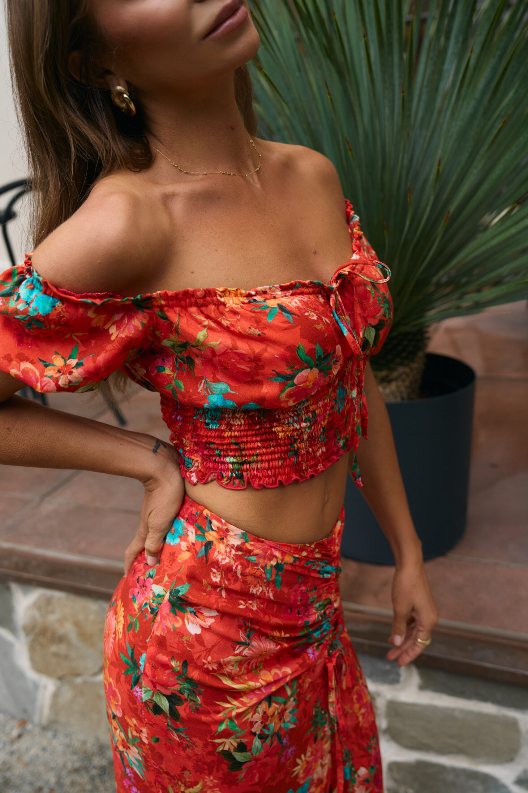 Hiszpański top w kwiaty Sofia Orange Red